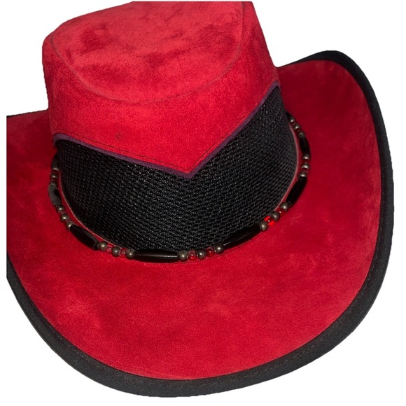 Western Cowboy Hat Red Purple Suede Beaded Band USA Medium EUC Vtg Head N Home - Picture 8 of 15